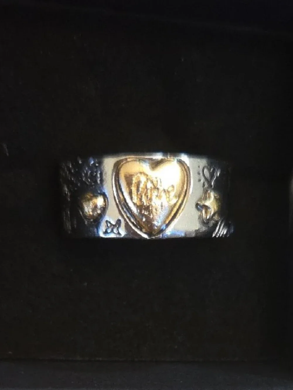 Two-Tone Heart 'Love' Band Ring - Gold Tone & Silver Tone Size 9 NIB